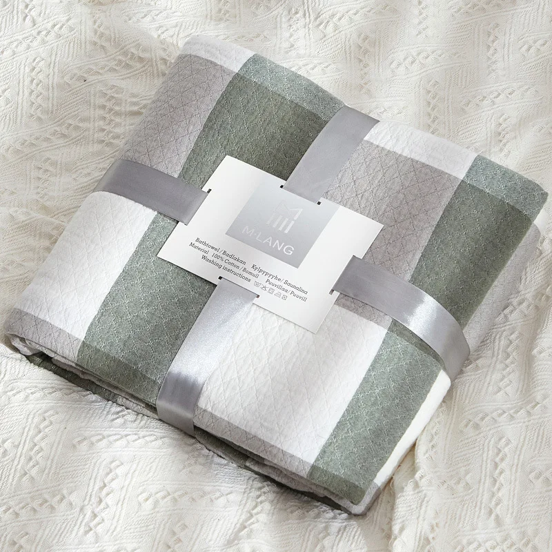 Четырехслойное хлопковое Марлевое муслиновое одеяло для кровати, дивана, летнего легкого кондиционера, постельные принадлежности для детей и взрослых, покрывало - Цвет: green bigplaid