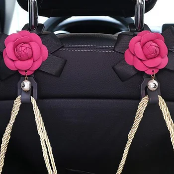 

1PC Pearl Camellia Rose Floral Car Seat Back Hooks Bags Hangers Organizer Headrest Mount Storage Hooks Clips Girls Women