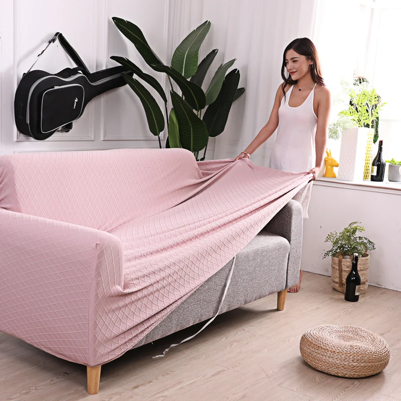 SunnyRain 1-Piece Jaquard Pink Sofa Cover for Living Room Stretch Sofa Covers I Shaped Sofa Slipcover Couch Sovers for Sofa