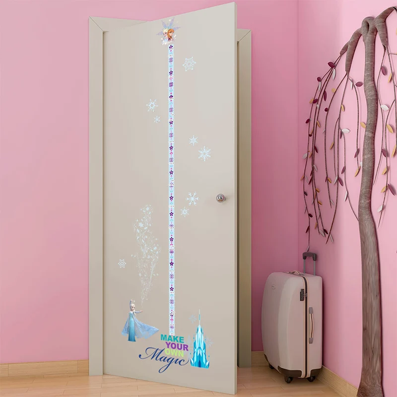 Cartoon Elsa Anna Princess Growth Chart Wall Stickers For Girls Room Home Decor DIY Anime Mural Art Frozen Movie Kids Wall Decal