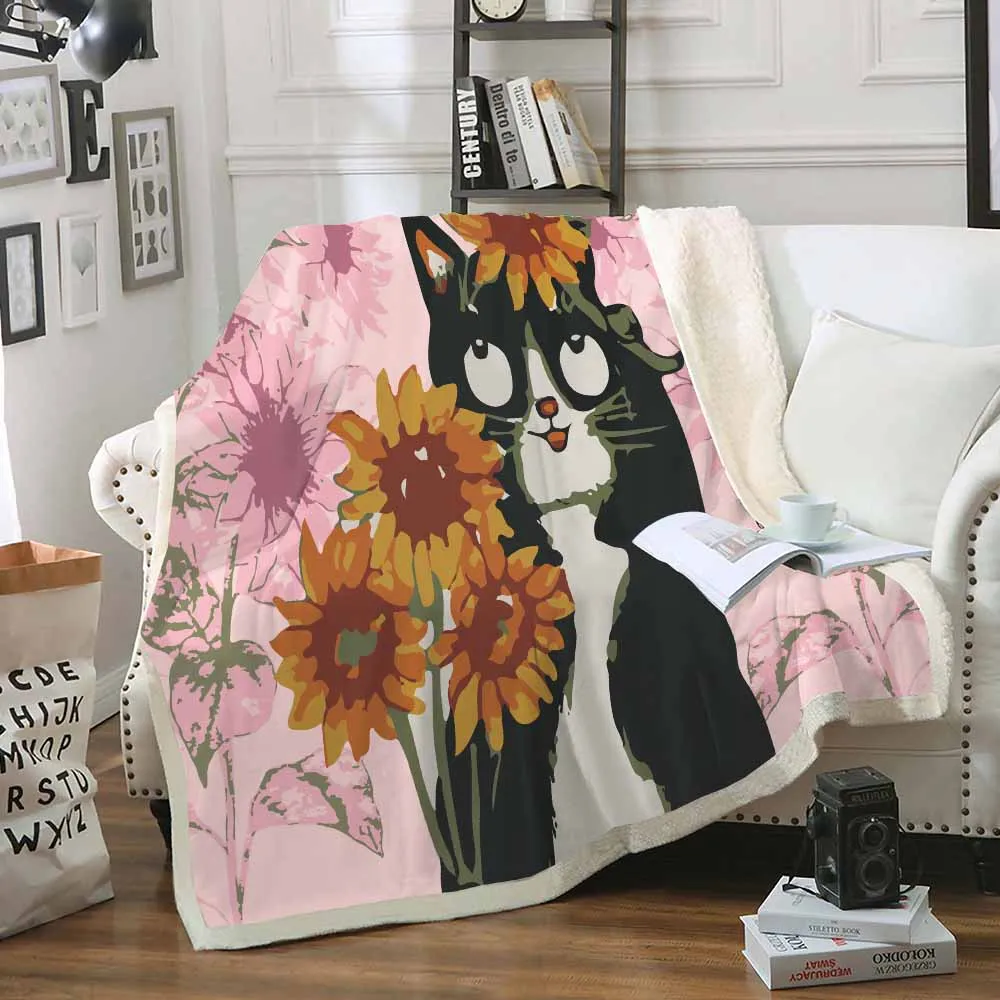 Cat Cartoon Blanket for Home Travel Nap Throw Blanket 3D Print Animal Collection Blanket Sofa Warm Polyest Sherpa Fleece Blanket - Цвет: Color-3