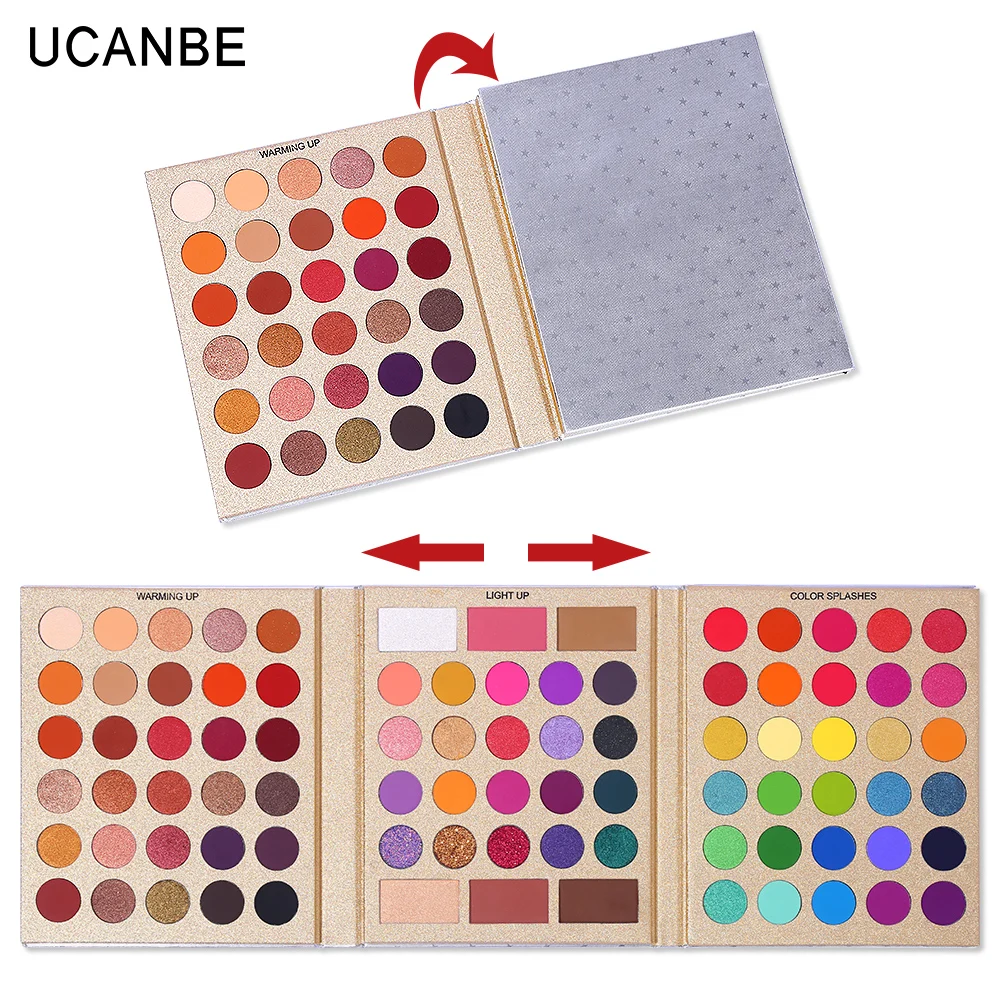 UCANBE 86 Colors All-purpose Makeup Playbook Matte Shimmer Glitter Eyeshadow with Highlight Contour Blush Eye Face Cosmetics Set