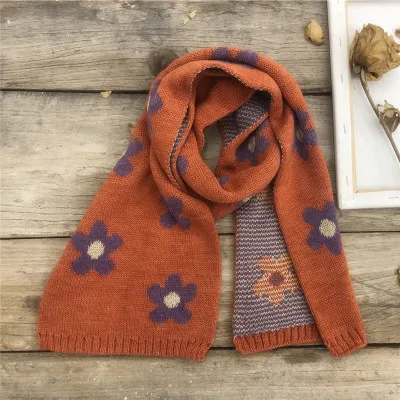 Осень-зима, Новое поступление, детский шарф с цветочным принтом, толстый теплый удобный мягкий милый шарф для детей - Цвет: Оранжевый