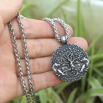 

10pcs viking wolf necklace Two wolves sigil commissioned Celt stainless steel wolf pendant tree of life and world tree jewelry