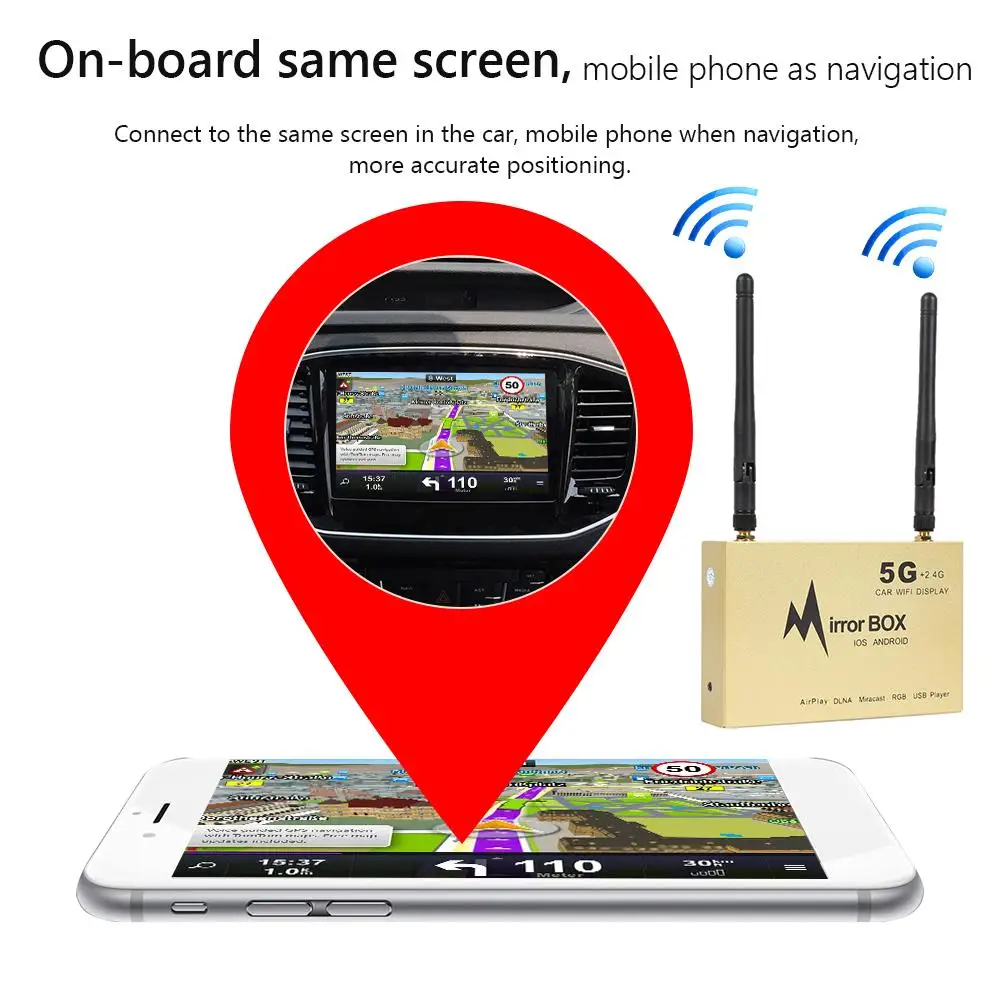

5.8GHz WiFi Mirror Link Box Dongle for iOS Android Screen Mirroring to Car Audio Surfing the Internet and Watching Movies