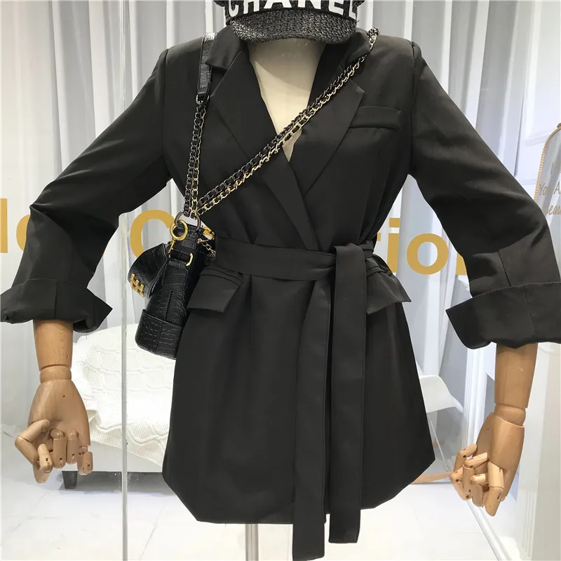 Осенняя корейская мода Twotwinstyle женские блейзеры уличные вырубленные однотонные ленты женские куртки и пальто куртка женская