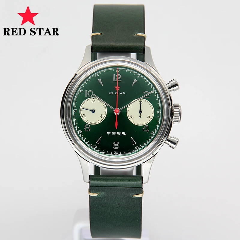 

RED STAR Green Face Men Chronograph Watches Pilot 1963 Sport Mens Hand Wind Mechanical Watches ST1901 Seagull Movemnet Clock
