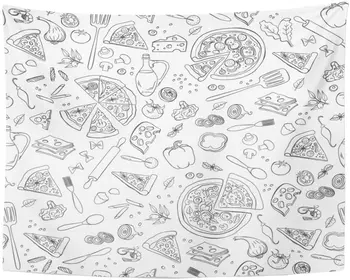 

Doodle Pizza Useful for Restaurant Identity Packaging Design and Interior Decorating Pizzeria Italian Tapestry Home Decor Wall