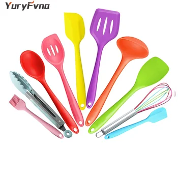 

YuryFvna 10-Pieces Silicone Cooking Utensils Set Multicolor Silicone Heat Resistant Non-Stick Kitchen Cooking Tools