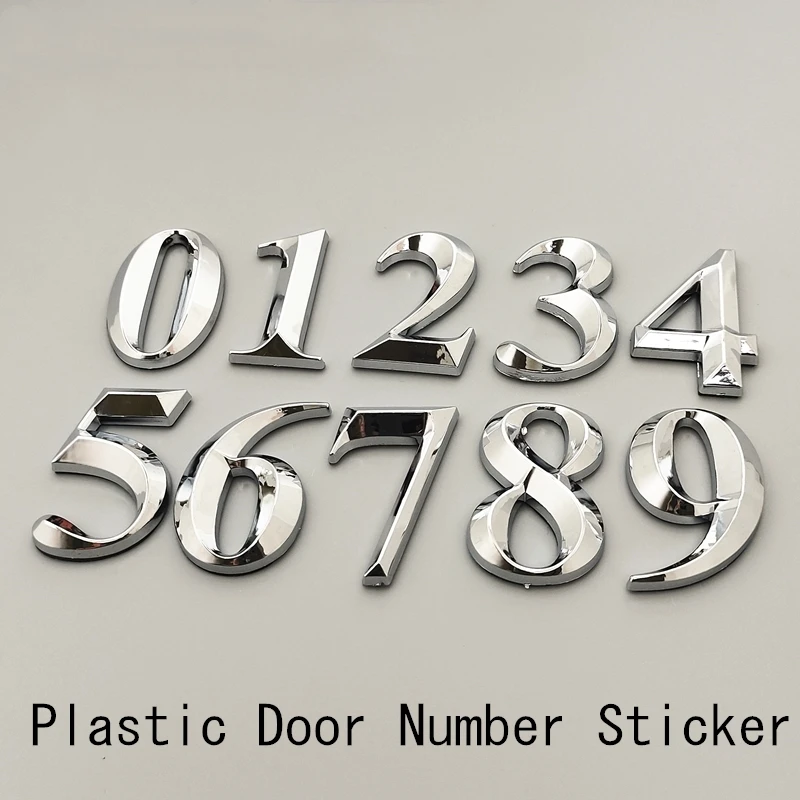 House Number Stickers 3D Self Adhesive Door Plate Sign Digits Apartment Hotel Office Door Address ABS Plastic Label 5cm Silver