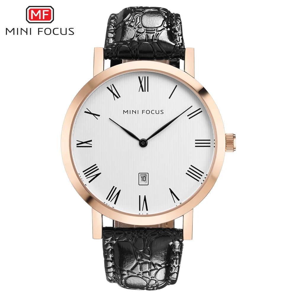 Мини фокус Топ люксовый бренд Мужские часы ультра тонкий из натуральной кожи деловые наручные часы ремешок Аналоговый дисплей Кварцевые часы