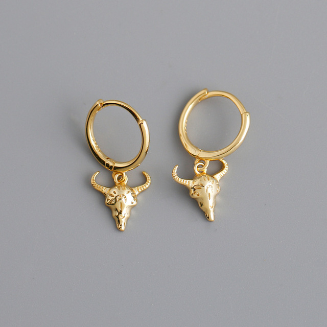 925 Sterling Silver Hoop Earring Bull Head Pendant Earring For Couples New Years Christmas Gift Halloween Earrings Jewelry