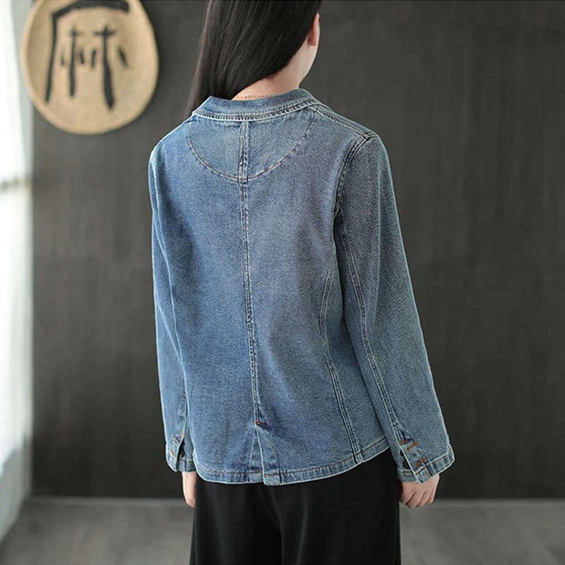 Yalabovso Floral Jackets Ladies Vintage Loose Coats 2020 Fashion Korean Autumn Oversized Clothes Womens Denim Printed Blazers