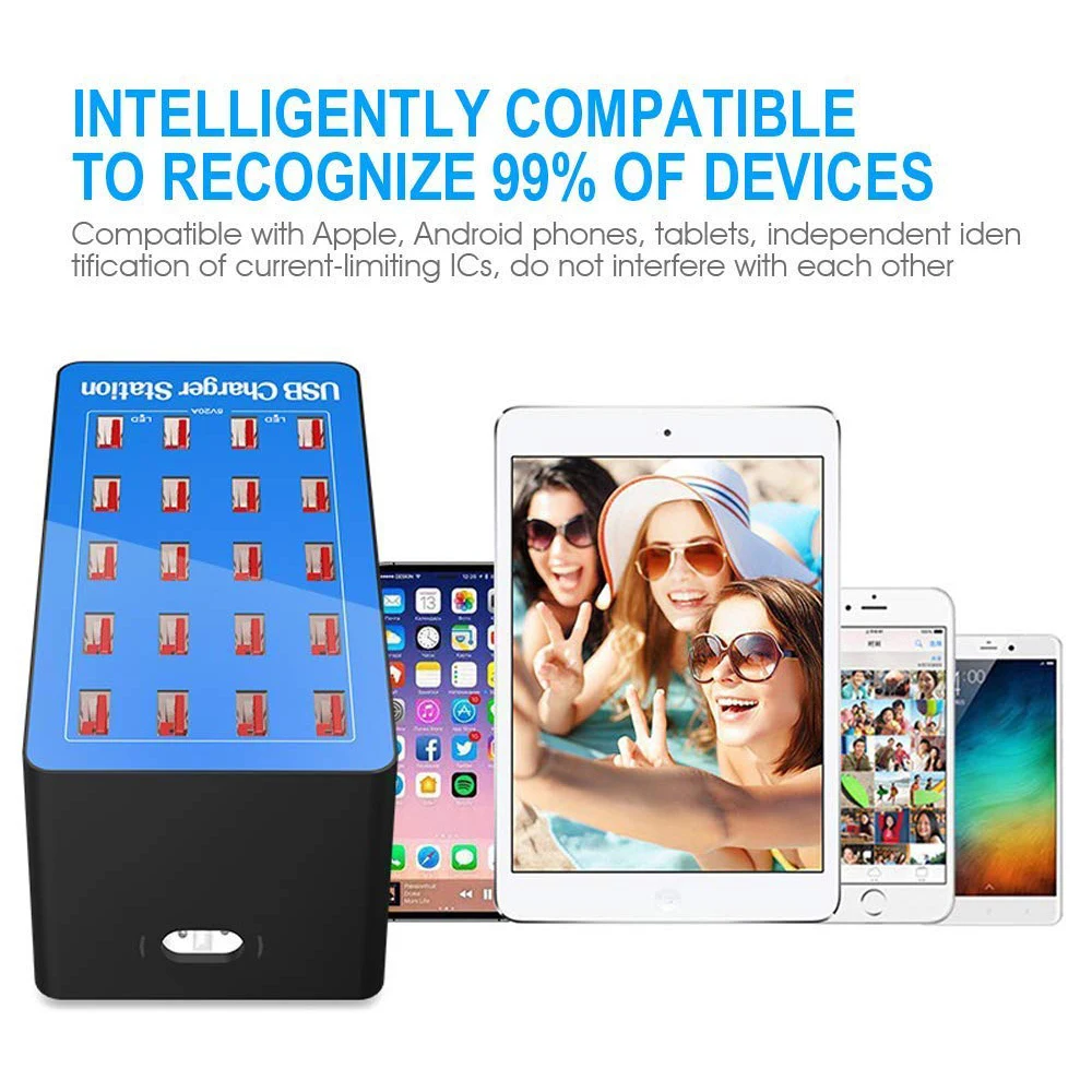 VIPATEY 20 Port USB Charging Station 100W AC Power Adapter Multi Ports Destop USB Charger for Smartphones Hotel School Office