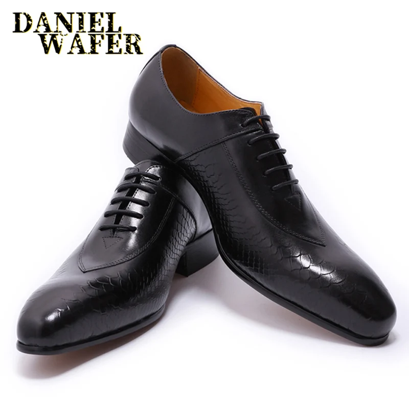 FASHION MEN LEATHER SHOES SNAKE SKIN PRINTS BLACK RED LACE UP POINTED TOE CASUAL OFFICE WEDDING PARTY DRESS OXFORD SHOES FOR MEN