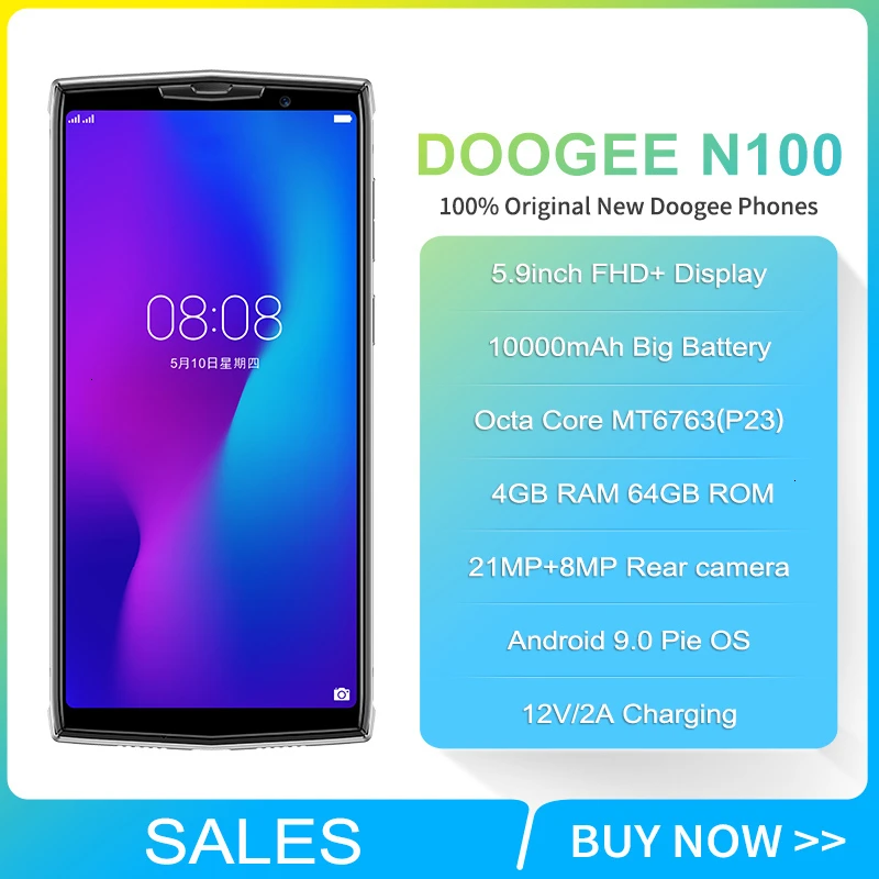 DOOGEE N100 NFC 10000mAh Android 9 0 Mobile Phone 4GB 64GB 5 99 FHD Display Helio 2