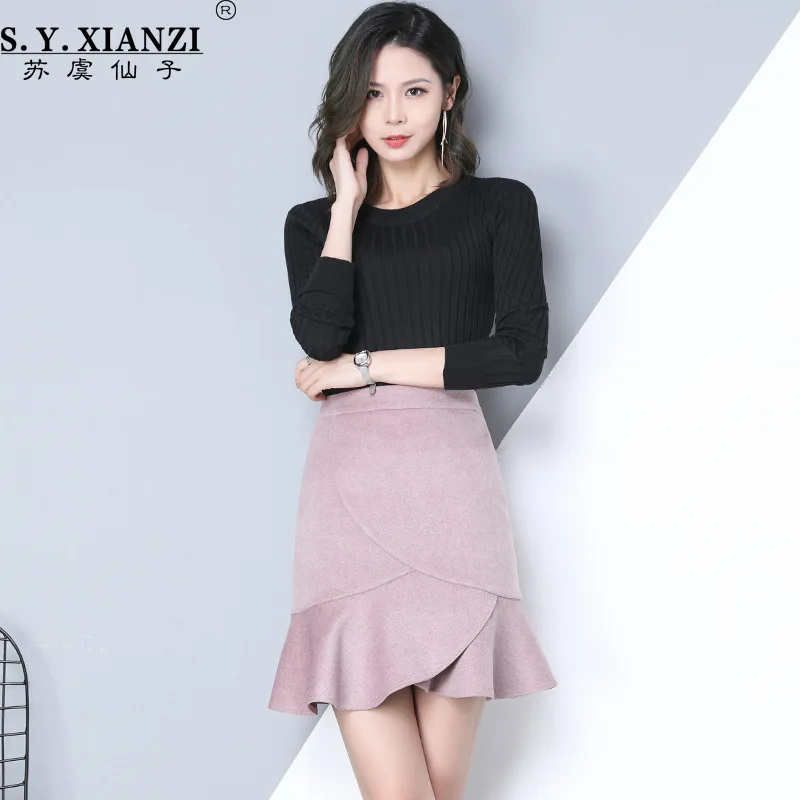 

2020 Spring Flounced Short Skirt Thick High-waisted INS Fashion Slimming Fishtail Skirt Trumpet A- line Skirt Skirt