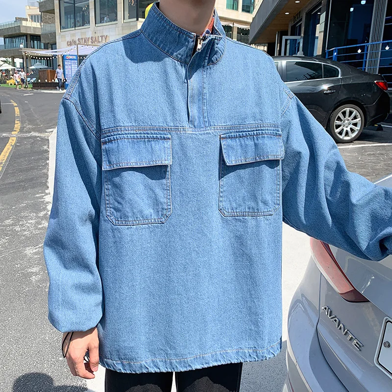 

Men Stand Collar Pullover Workwear Jacket Hong Kong Style Trend Double Color Autumn New Style Loose Casual Jacket Men's