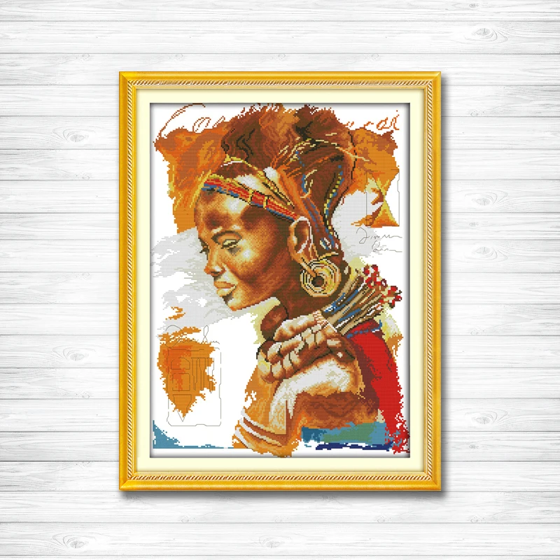 

The African woman lady figure painting counted printing on canvas DMC 11CT 14CT kits DMS Cross Stitch embroidery needlework Sets