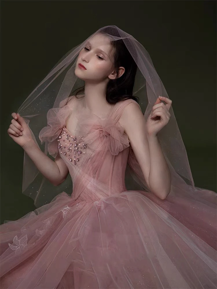 Elegant Pink Strapless A-Line Tulle Formal Evening Gowns Classic