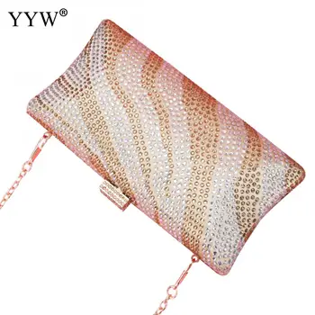 

YYW New Rhinestone Rivet Evening Clutch Women'S Bag Chain Female Handbag Fashion Gold Party Purse Designer Luxury Pochette Femme