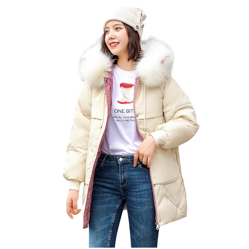 Женские зимние куртки и пальто, женская модная Свободная верхняя одежда, короткие куртки с хлопковой подкладкой, пальто с карманами и капюшоном, зимнее пальто для женщин - Цвет: Beige