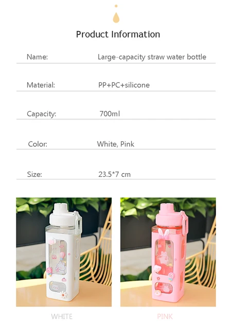 Kawaii Jumbo Pastel Water Bottle With Straw Handle Plastic Shaker Sport Gym  Fitness Flat Juice Portable Drink Bottle BPA Free - AliExpress