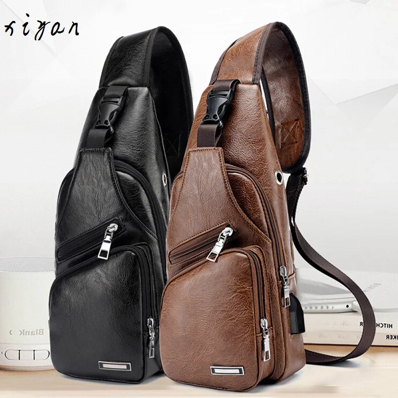 Новая мужская зарядка через usb сумка нагрудная на заказ ПУ ПВХ плечо диагональная