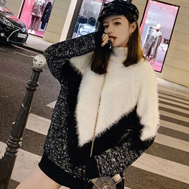 [EWQ] 2020 Spring New Sweet Long Sleeve Contrast Fashion Trend Cute Lady Turtleneck Sweater Korea Plus Size Pullovers Knit QZ115 | Женская