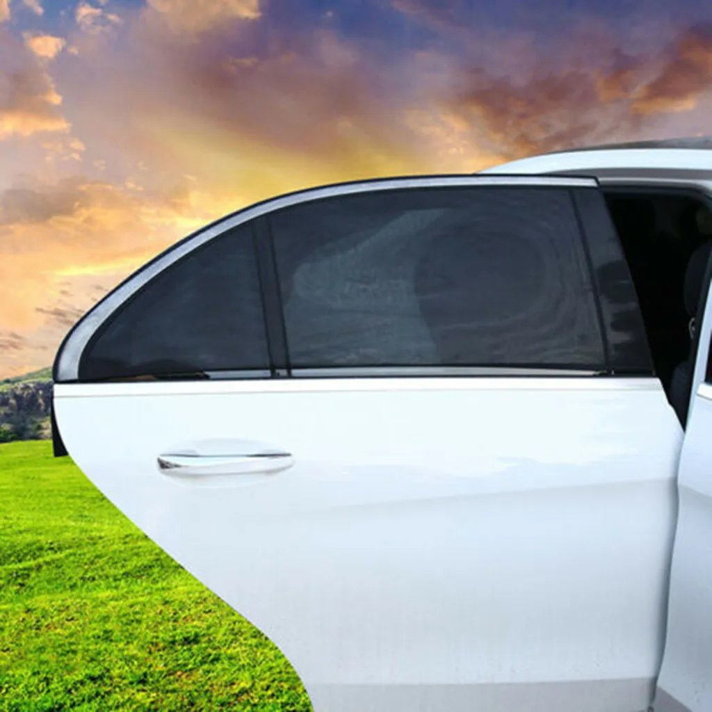 

1 Pair X Car Curtains Slip On Window Shades Car UV Protection Curtain Sunshade Stretchy Nylon Mesh Cover #YL1