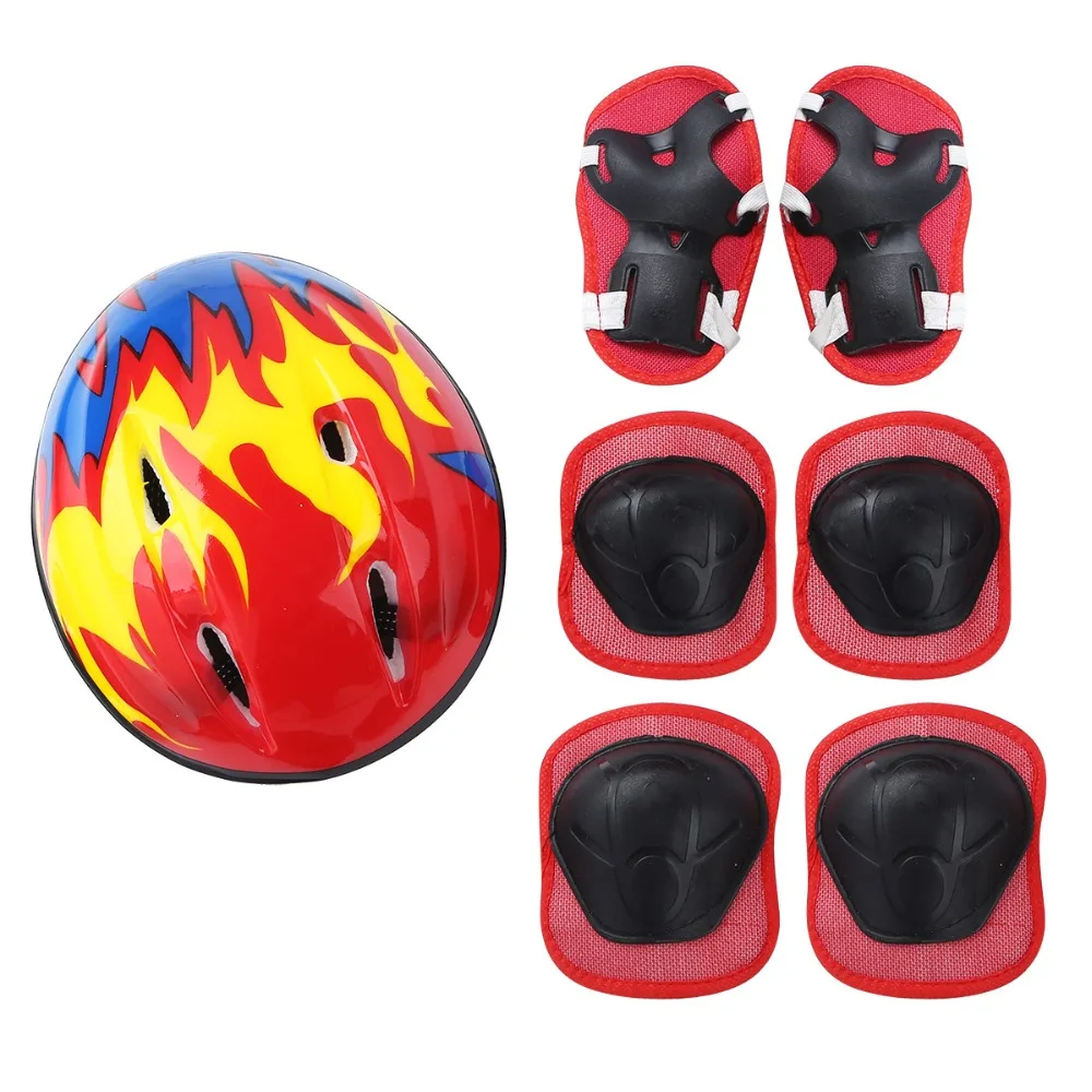 7Pcs Kids Bicycle Helmet Protective Gear Outfit Knee Wrist Guard Elbow Pad Set for Scooter Skateboard Roller Skating Cycling