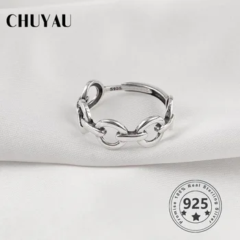 

Chuyau 925 Sterling Silver ring Simple personality chain Opening Adjustable Silver Ring For Woman Birthday Gift fine jewelry
