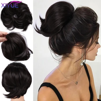 

XIYUE 1 Pieces Synthetic Messy Chignon Donut Gary Brown 9 Colors Hair Bun for Tail Elastic Hair Rope Rubber Band Hair Extensions
