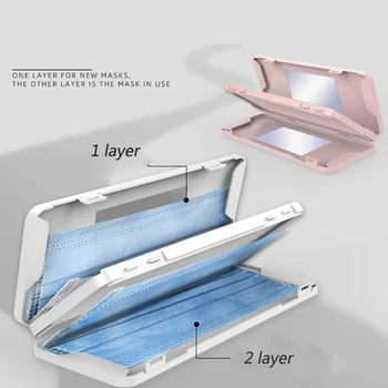 

Double-layer Portable Smooth Mask with Mirror Face Mask Storage Box Disposable Dustproof Mask Case Storage Box