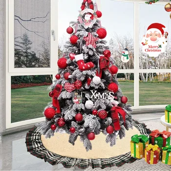 

Christmas Tree Skirt Round Linen Lattice Xmas Tree Carpet Christmas Decorations for Home Floor Mat New Year Party Supplies 72
