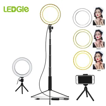 

LED Ring Floor Lamp 80LEDs Stand Light Dimmable Selfie Lampadaire LED USB Floor Lamps Lampara for Makeup Phone Live Year Stream