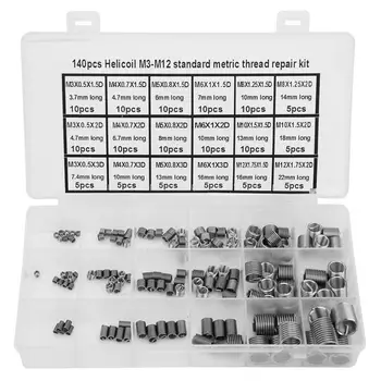 

140Pcs Wire Threaded Insert Stainless Steel Thread Repairing Tool with Box M3-M12 Thread Repair Kit