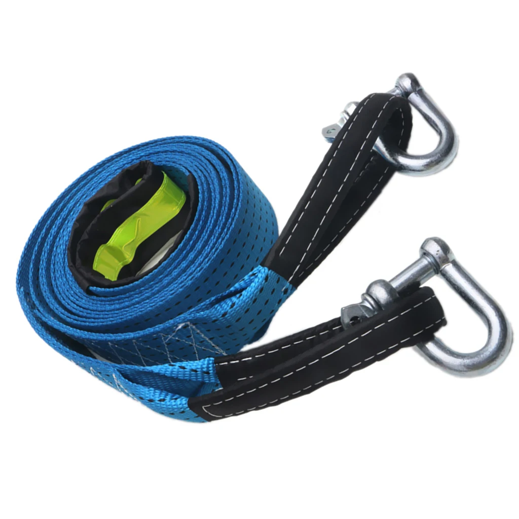 Nylon Tow Winch Rope with Luminous U-hook Blue – Vehicle Towing Strap – 1.97Inchx16.40Feet – 17,636LBS Towing Capacity