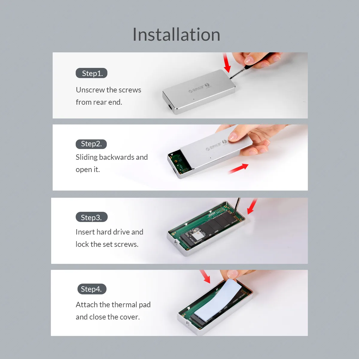 Orico Thunderbolt 3 серии NVMe M.2 SSD корпус 40 Гбит/с Алюминиевый сплав SSD чехол 2 ТБ Макс жесткий диск Корпус для ноутбука Настольный