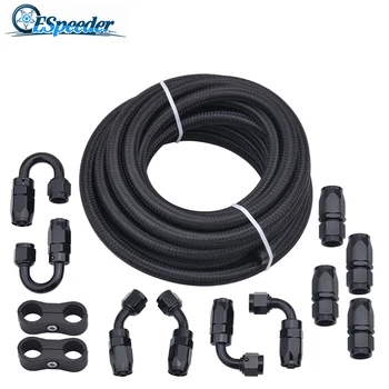 

ESPEEDER AN10 0+45+90+180Degree Swivel Hose End Fuel Adapter Fittings+20FT Braidied Fuel Hose Line Black Oil Cooler Kits