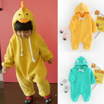 

Baby Rompers Autumn Winter Infant Baby Girls Cartoon Chick Romper Warm Hooded Thick Jumpsuit Outfits Rompers de bebe Costumes