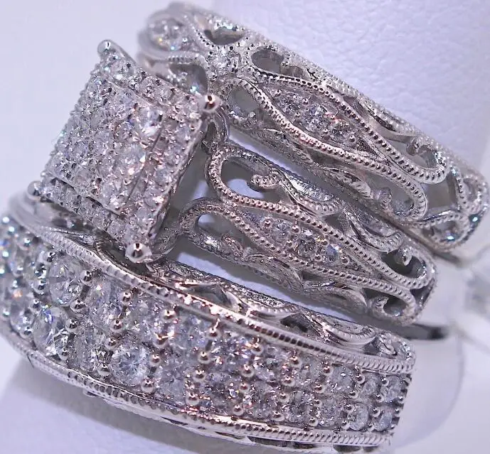 3 шт/набор Разноцветные модные циркониевые инкрустированные Полые металлические кольца для Женские аксессуары, бижутерия праздничный свадебный подарок - Цвет основного камня: Серебристый
