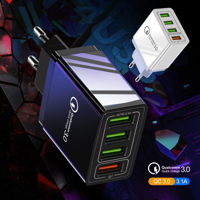Быстрое зарядное устройство QC3.0 с 4 портами USB многофункциональное портативное