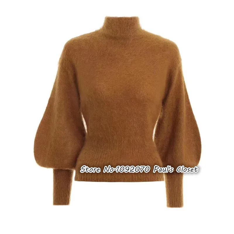 Женщины Осень/Зима Mockneck с длинным спущенным плечом воздушные шары рукава мохер