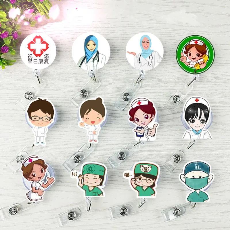 

Hot Sales 1 Piece High Quality Retractable Nurse Badge Reel Clip Cartoon Cross Doctor Students ID Card Badge Holder
