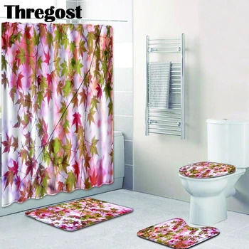 

Thregost Shower Mats and Shower Curtain 4pcs Non Slip Floor Mat Memory Foam Rugs Water Absorbing Bath Mat Soft Bathroom Carpet