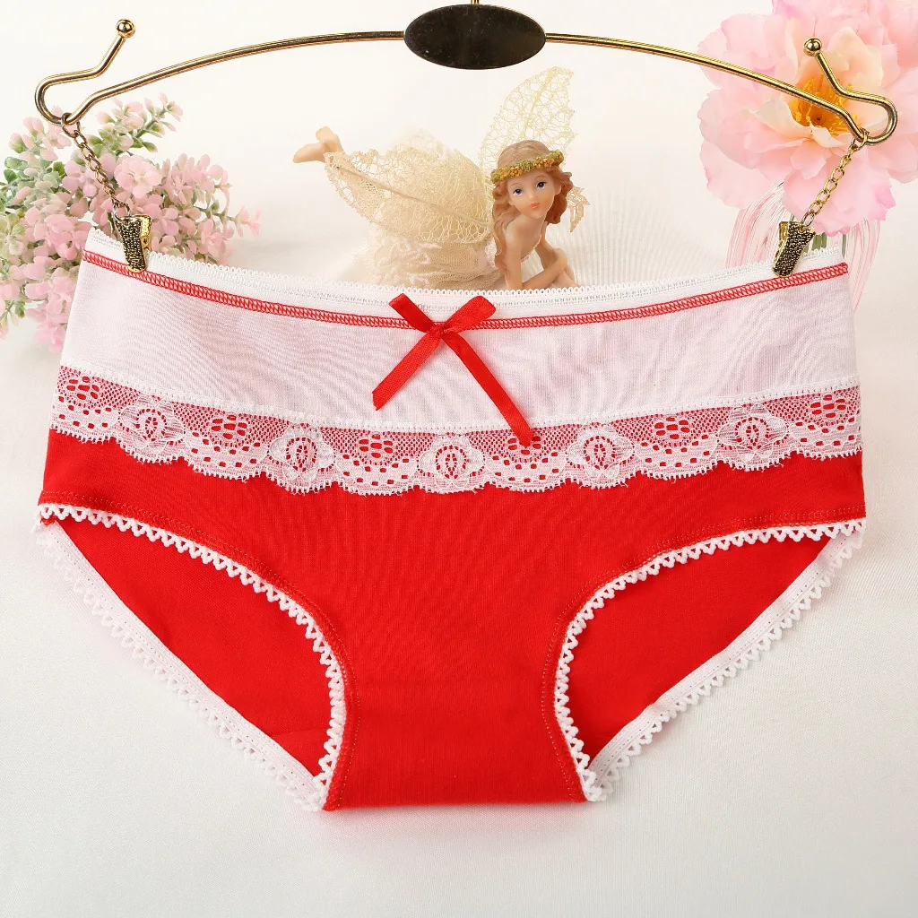 

2019 New Briefs for Women Lace Cotton Sexy Lingerie Panties Girls Underwear Solid Color Bow Tie Underpants Ladies Panty Ddlg