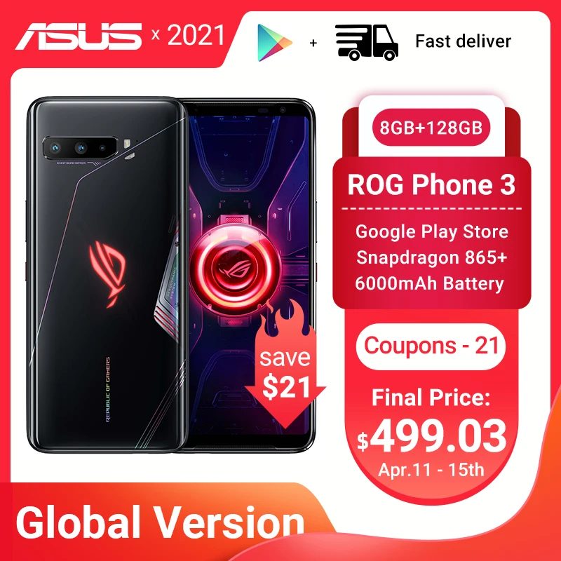 Global Version ASUS ROG Phone 3 5G Gaming Phone Snapdragon 865 Plus 8RAM 128ROM 6000mAh 144HZ 2SIM Card NFC ROG3 Smartphone