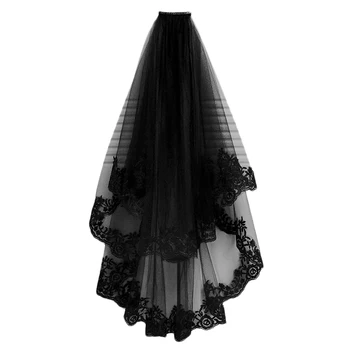 

Wedding Veil Cathedral Hair Veil with Comb Lace Edge Two Layers Tulle Short Bridal Veil Wedding Accessories Party Dress