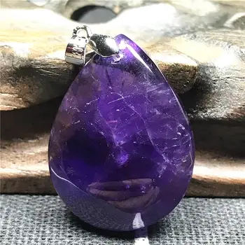 

100% Natural Purple Amethyst Pendant For Woman Man Clear Crystal 30x23x8mm Water Drop Beads Silver Stone Fashion Jewelry AAAAA